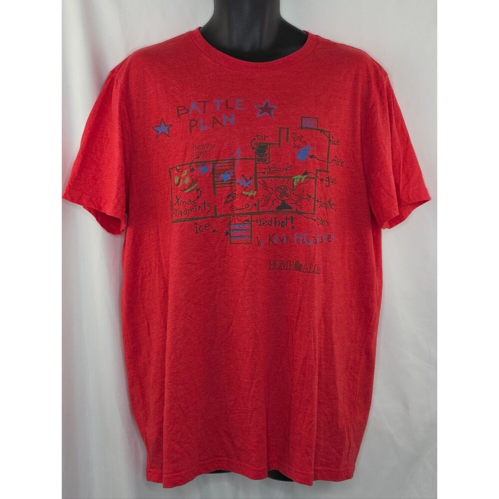 Home Alone Men's Red Graphic Tee Kevin McCallister's "battle plan" Size XL 4037